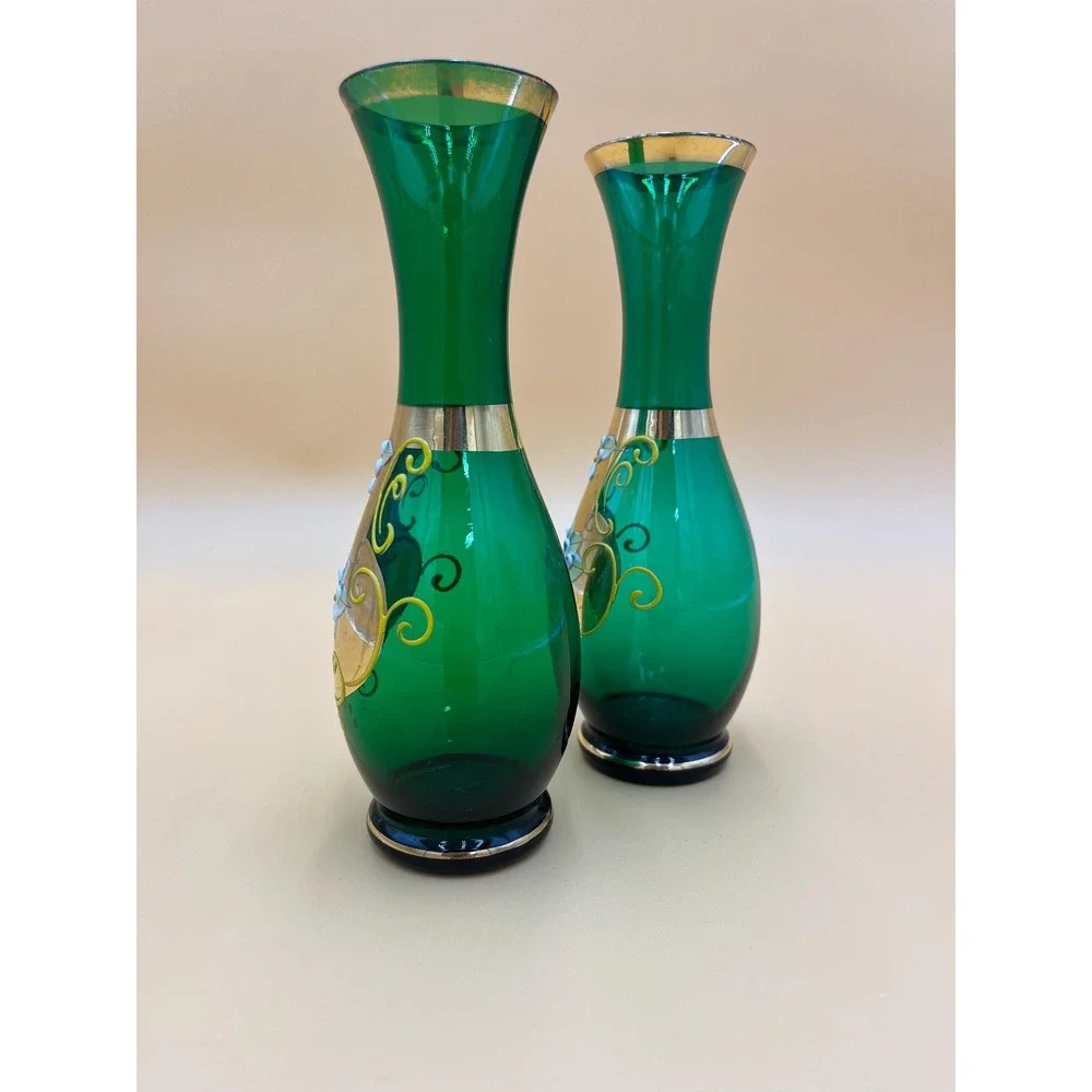 Vintage Royal Sealy Bud Vase Set: Green Glass Bohemian Floral Decor